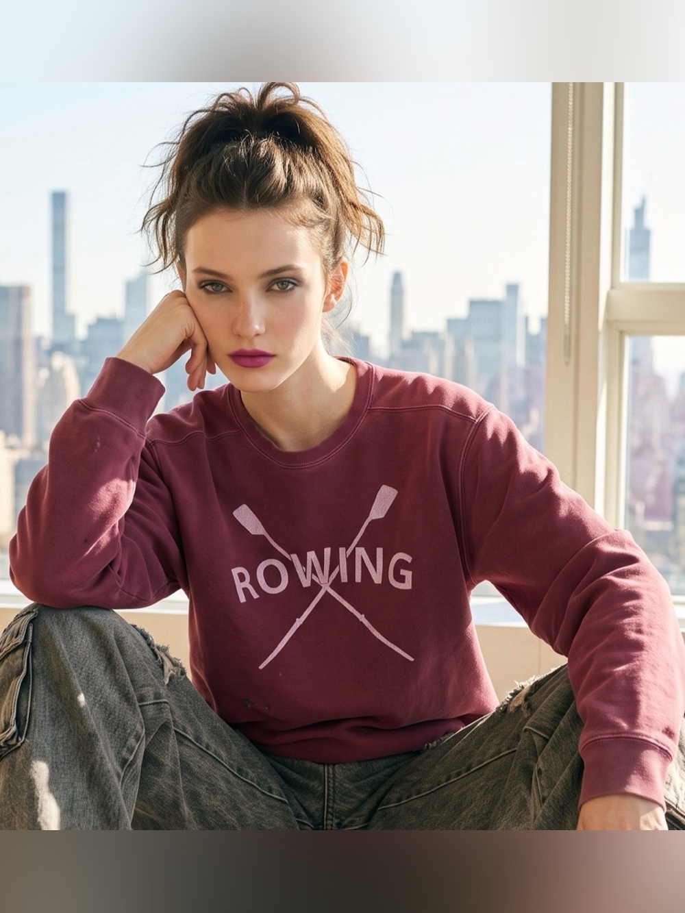 COMFORT COLORS purple longsleeve crew neck Sweatshirt oversized distressed Y2K